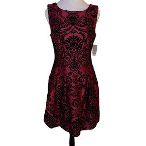 NWT Danny & Nicole Merlot & Black Floral Velvet A-Line Dress Size 10